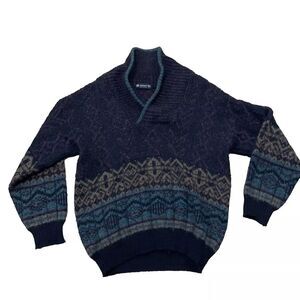 ST MICHAEL Wool Alpaca Sweater Shawl Neck Multicolor Fair Isle Knit Mens 40 M UK